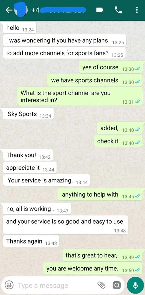 WhatsApp Chat Testimonial Proof #10 - Digital Planet IPTV
