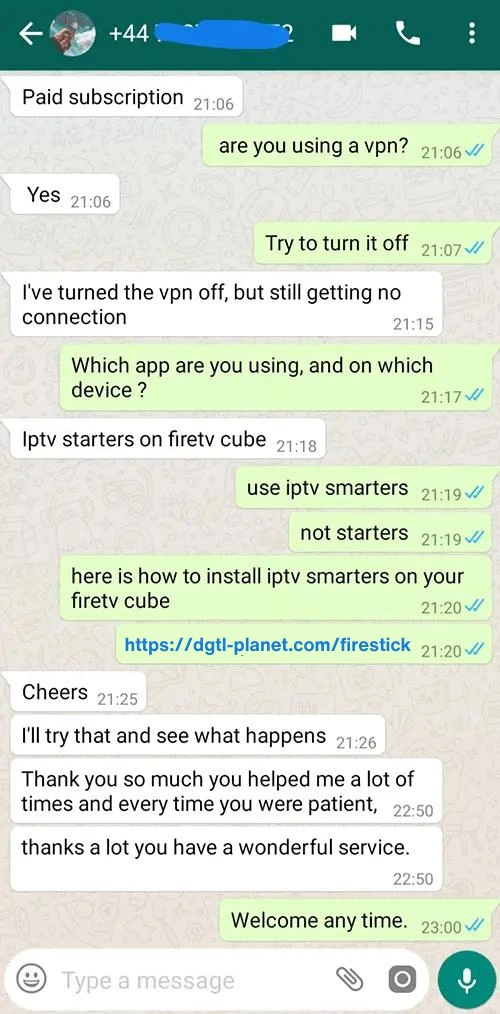 WhatsApp Chat Testimonial Proof #18 - Digital Planet IPTV