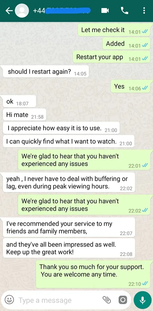 WhatsApp Chat Testimonial Proof #2 - Digital Planet IPTV