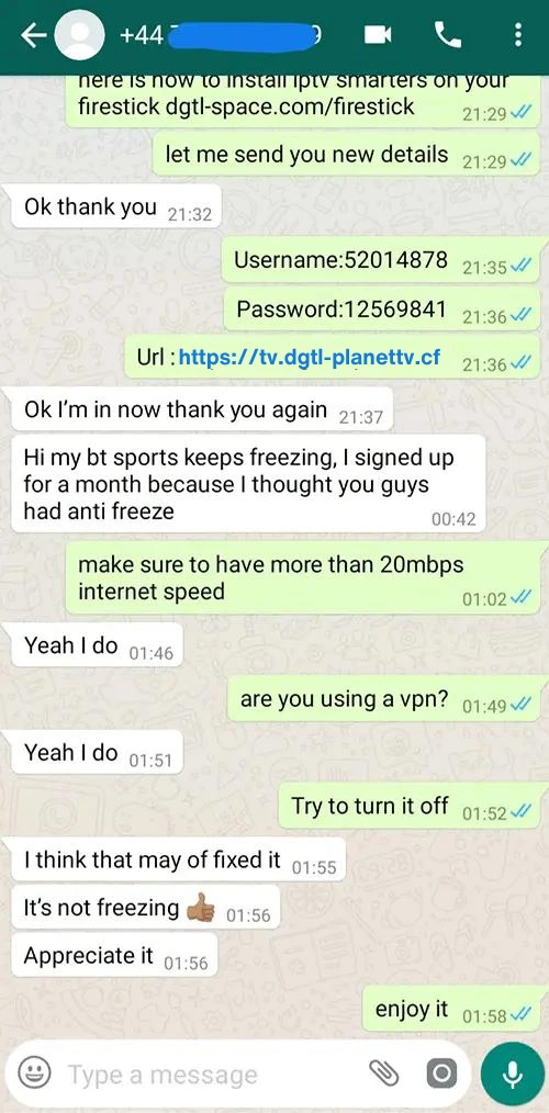 WhatsApp Chat Testimonial Proof #5 - Digital Planet IPTV