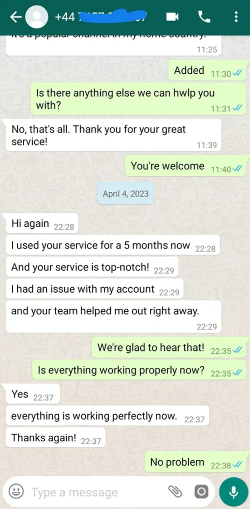 WhatsApp Chat Testimonial Proof #7 - Digital Planet IPTV